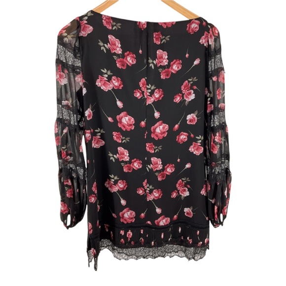 White House Black Market Woman's Tunic Size 2 Black Floral Lace Design - Picture 2 of 6